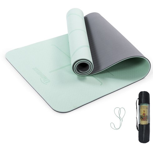 유미유 TPE 요가매트 + 캐링 스트랩 + 스토리지 백, 마차 그린 + 그레이