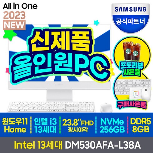 삼성전자 삼성 DM530AFA-L38A 13세대 CPU-i3 올인원 일체형PC 컴퓨터 사무용 가정용 게임 데스크탑, SSD 256GB+RAM 8GB