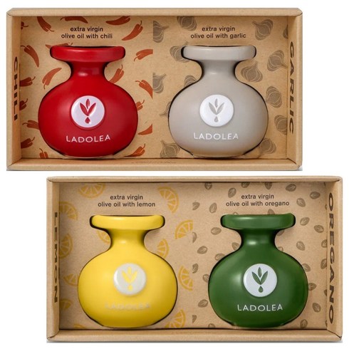 라돌레아 유기농 엑스트라 버진 올리브 오일 80ml 4병세트 칠리 갈릭 레몬 오레가노, 4개