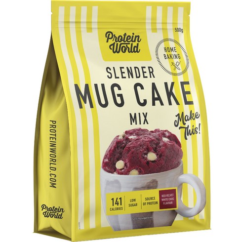 프로틴월드 슬렌더 머그 케이크 믹스 레드 벨벳 화이트 초콜릿 맛, 1개, 500g