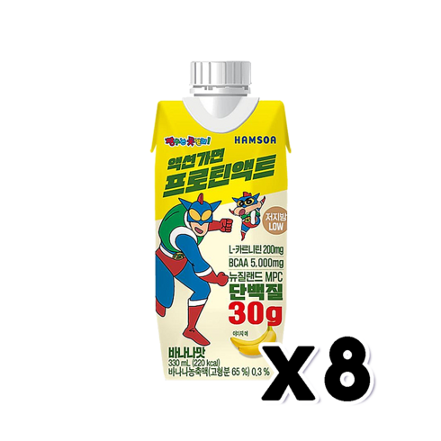 짱구 액션가면 프로틴액트 바나나맛 단백질음료 330ml x 8개