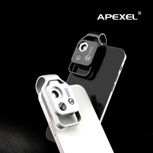 스마트폰현미경 - APEXEL 200배율 스마트폰 매크로 접사 현미경 디지털 LED 렌즈 CPL 포함, 화이트, 1개