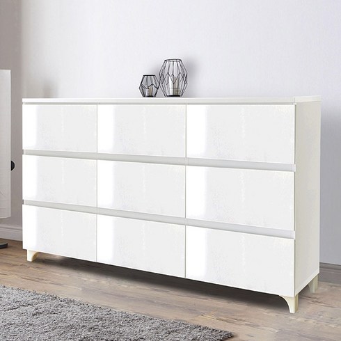 [홈퍼니] 라임 LPM 유광 1500 3단 와이드 서랍장, 화이트