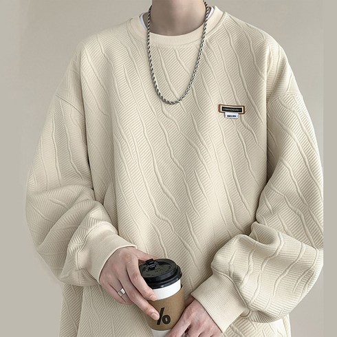 ANYOU 라운드 맨투맨 티셔츠 남녀공용 쭈리면 오버핏 무지