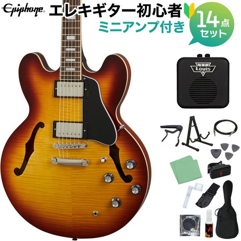 에피폰es335 - Epiphone ES-335 Figured Raspberry Tea Burst 14 ES 일렉트릭 기타 초보자 점 세트 미니