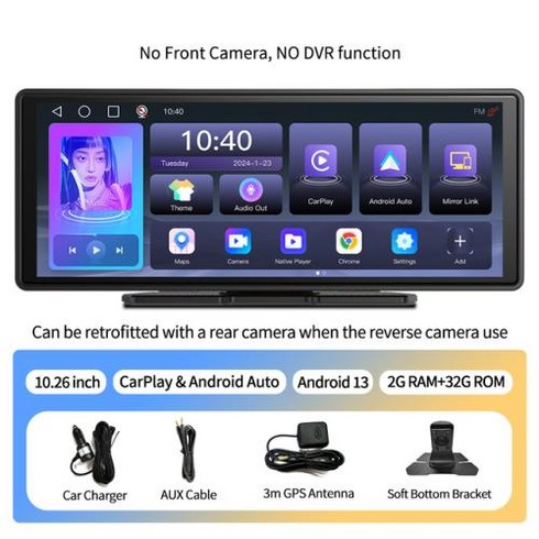 imagebon - Imagebon 대시 캠 무선 카플레이 및 안드로이드 자동차 DVR GPS 블루투스 AUX FM 백미러 비디오 녹음기 E20 안드로이드 13, 1) E20 - NO TF Card