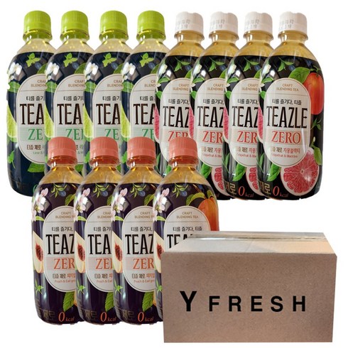 YFRESH)티즐제로 라임민트티 500ml x 4 자몽 블랙티 500ml x 4 피치얼그레이 500ml x 4 +YFRESH박스, 1세트