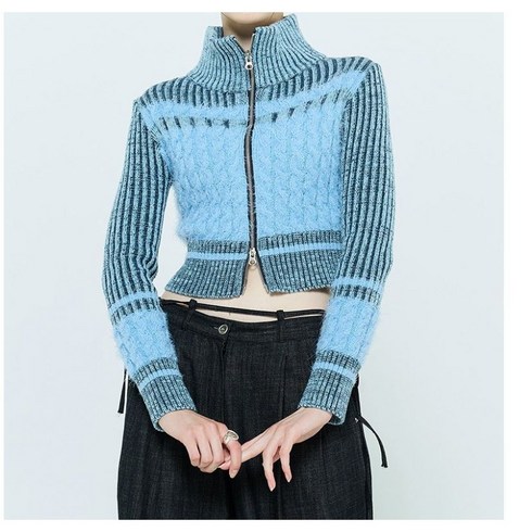 라티젠 여성용 L6 COLORBLOCK 배색 니트 집업