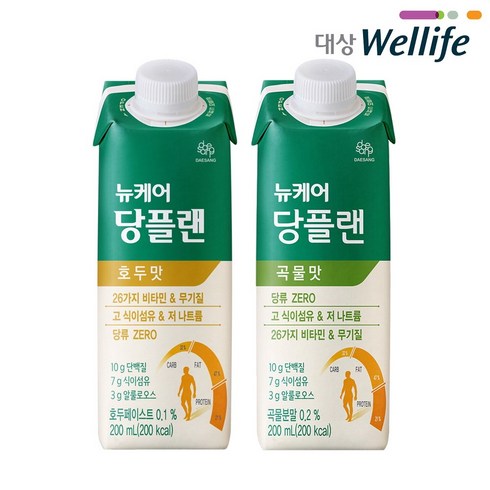 [총 60팩] 대상웰라이프 뉴케어 당플랜 곡물맛 200ml 30팩 + 당플랜 호두맛 200ml 30팩 맛있는 당뇨환자용 영양식, 뉴케어 당플랜 곡물맛 30팩 + 호두맛 30팩, 30개