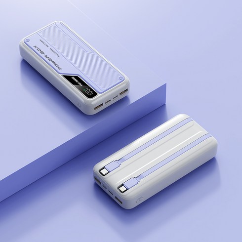 22 5W 대용량 20000mAh 충전케이블 2개 내정된 LCD 전량 표시 고속충전 보조배터리 PD22.5W, 자주색