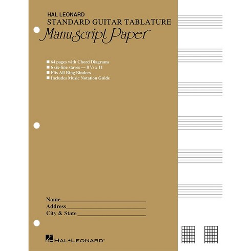 기타 타브악보 오선노트 Guitar Tablature Manuscript Paper Standard Hal Leonard 할 레오나드 Made in USA 국내재고 빠른배송