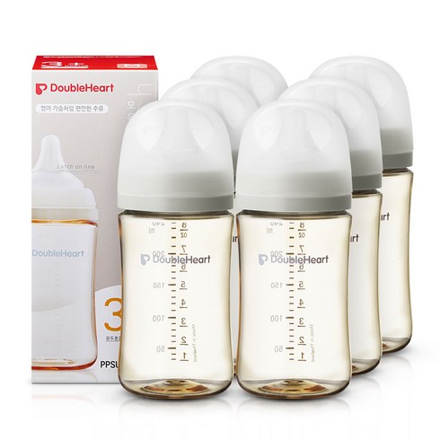 더블하트 모유실감 3세대 PPSU 모먼트 단품 240ml 오후의베이지 (M젖꼭지포함), 6개, 베이지