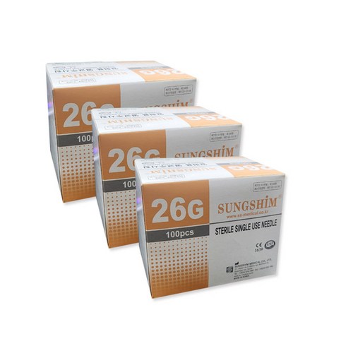 약국주사바늘 - 성심 일회용 멸균주사침 여드름니들 26GX13mm 100pcs "세븐메디컬 출고", 3개