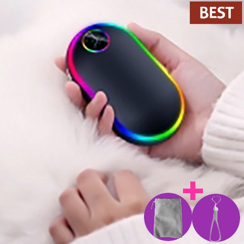 2023년 가성비 최고 머레이 보송이손난로 보조배터리 - 머레이 충전식 휴대용 손난로 보조배터리 레인보우 미니 전기 손난로 최대 10시간 사용 핸드워머+전용파우치+스트랩, 블랙