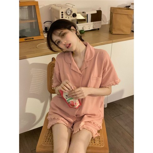 ANYOU 순면 여름 파자마 여자 잠옷 상하의 세트