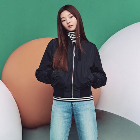 2023년 가성비 최고 빈폴레이디스점퍼 - [빈폴레이디스] [그린 빈폴][Green BP] 블랙 스타디움 봄버 점퍼 (BF2939N025)