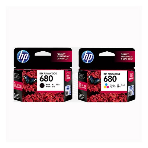 HP 잉크 2종 세트 HP680, 검정, 삼원색, 1세트