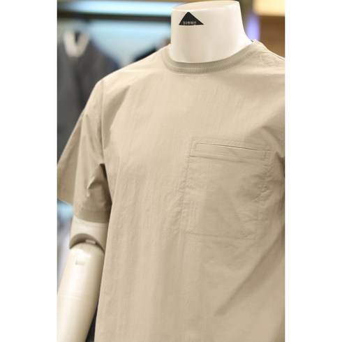 코오롱 브렌우드 23년 S/S 여름 아주편한 우븐 믹스 라운드 티셔츠 BITAM651KHL [무료배송 상품]