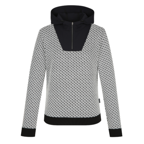 2023년 가성비 최고 팬텀여성골프웨어 - 팬텀 블랙 여성 로고 자가드 후드 반집업 긴팔 티셔츠 221B3TH060_BK