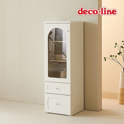 데코라인 코넬 버터 유리도어 틈새 장식장 수납장 400 DGJ088, 화이트+올화이트