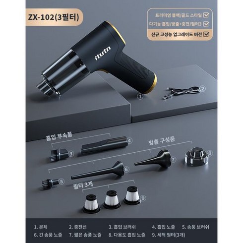 itutn 정품 차량용 청소기 24년 신형 고출력 진공 미니 초강력 자동차, 01.ZX-102(3필터) 세트