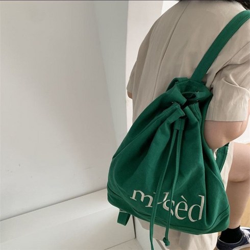 개강룩 레터링 캔버스 스트링 복조리 에코 가벼운 백팩 학생 대학생 직장인 꾸안꾸코디