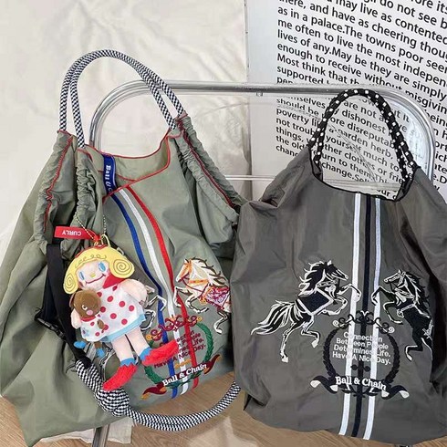 이탑컴패니 써머 컬러풀 자수 캔버스 에코백 S-L + 스트랩 랜덤 컬러 무료 제공