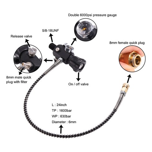 hpa - 0.5L 알루미늄 탱크 4500psi 500cc PCP HPA 페인트 볼 스쿠버 화재를 위한 팽창식 키트, 어댑터 (5/8-18UNF)