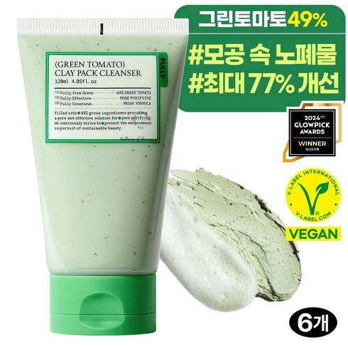 폴리그린토마토 - 풀리 그린 토마토 클레이 팩 클렌저, 120ml, 6개