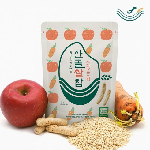 [산골이유식]산골쌀참 쌀과자 유기농 아기간식 유아간식, 사과당근스틱, 단품