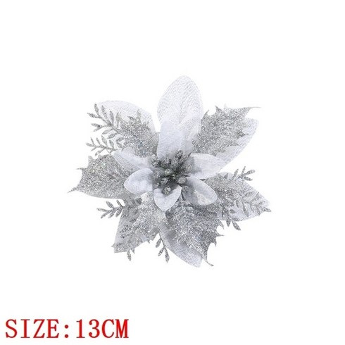 퀸비틀 - 크리스마트리나무 510pcs 인공 크리스마스 꽃 반짝이 가짜 꽃 메리 크리스마스 트리 장식 크리스마스 장식품 새해 선물 산후, 10개, 13cm 실버 A