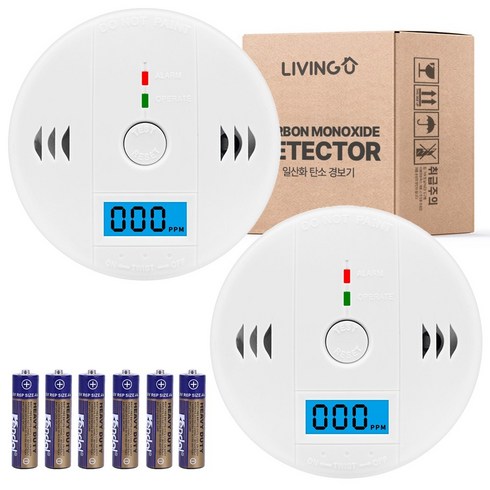 일산화탄소경보기 - 리빙유 일산화탄소 경보기 감지기 측정기 캠핑 가정용 KC인증 배터리 포함, 화이트, 2개