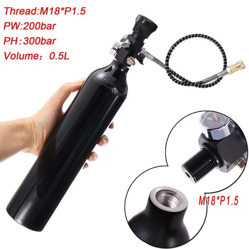 0.5L 알루미늄 탱크 4500psi 500cc PCP HPA 페인트 볼 스쿠버 화재를 위한 팽창식 키트, 0.5L 탱크 어댑터 (M18 * P1.5)