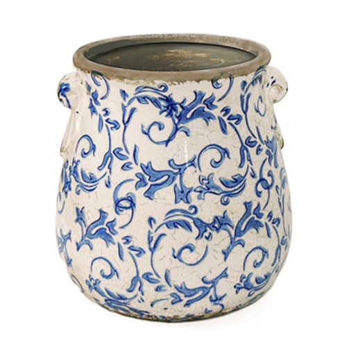 일일미학 앤틱 패턴 빈티지 화분 유약분 투핸들팟 3컬러, 블루, 1개