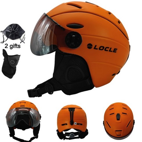 스키 장 스노우 보드 헬멧 로클 고글 일체형 남성 여성 스케이트 스케이트보드 헬멧고글, XL61-64cm, 업그레이드된 오렌지