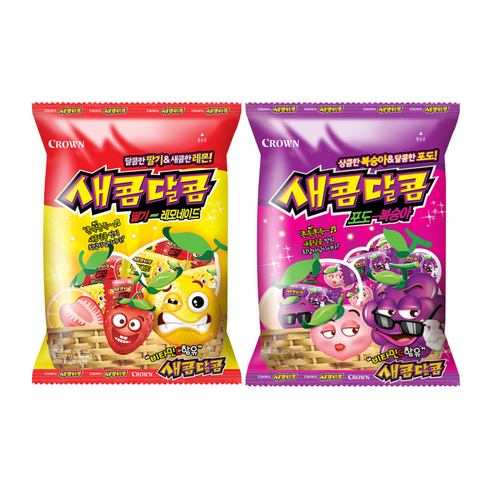 크라운 새콤달콤 포도복숭아 200g x 2 새콤달콤 딸기 레모네이드 200g x 2, 1세트