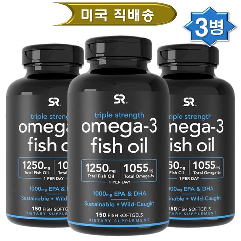 스포츠리서치 트리플 스트렝스 알티지오메가3 1250mg 피쉬오일 150소프트젤 [ Sports Research Triple Strength rTG Omega3 Fish Oil ], 150정, 3개