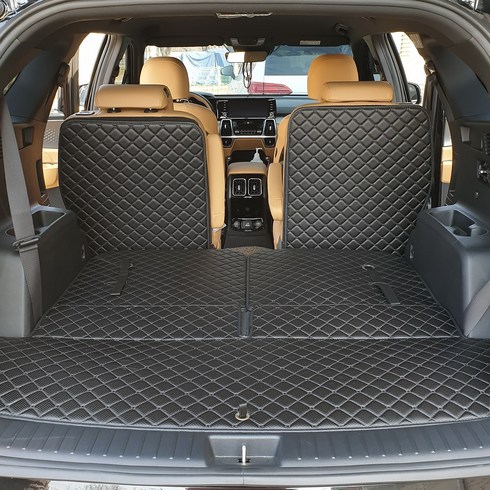 아이빌 현대 팰리세이드 신형퀼팅 4D 자동차 트렁크매트 + 2열등받이 풀세트, 7인승 수동폴딩, 블랙+블랙