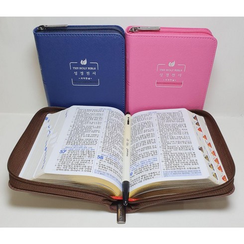 성경 개역한글 주석없는 성경 지퍼 색인 금장 한자 수록 가로 11 세로 14cm, 핑크