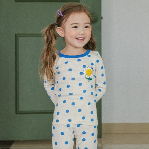 해피버스 긴팔세트 플라워도트 블루 실내복