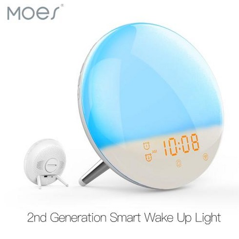 인공 태양조명 알람시계 미라클모닝 탁상 디지털 선라이즈 새벽기상 WiFi Smart Wake Up Light Workday 알람 시계 7 색 SunriseSunset Life Tu, 1) 1 PC