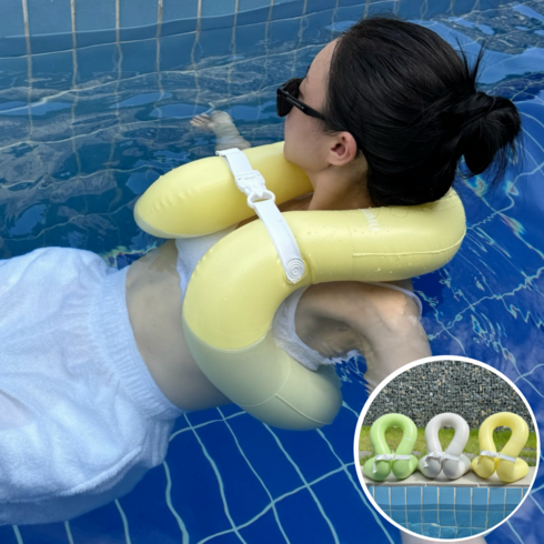 태무무 넥튜브 40-80kg 3color 어린이 성인 물놀이 구명조끼 어깨튜브 넥베스트, Cream (크림)
