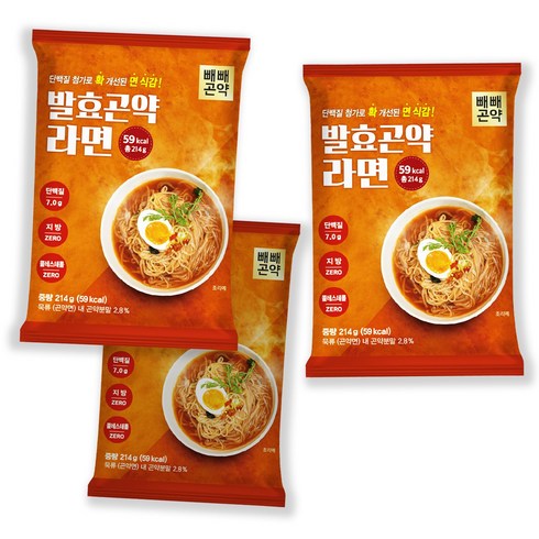 곤약라면 - 빼빼곤약 발효곤약라면 매운맛 / 순한맛, 3개, 214g