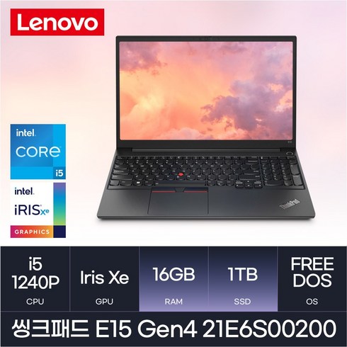 레노버 씽크패드 E15 Gen4 21E6S00200, Free DOS, 16GB, 1TB, Black