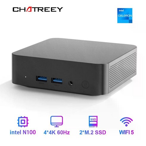 Chatreey T9 미니 PC 인텔 알더 레이크 N100 윈도우 11 초소형 포켓 컴퓨터 듀얼 SSD 전체 기능 C 타입 4K 60Hz RGB, N100 8G RAM, AU, 512GB SSD, 8GB