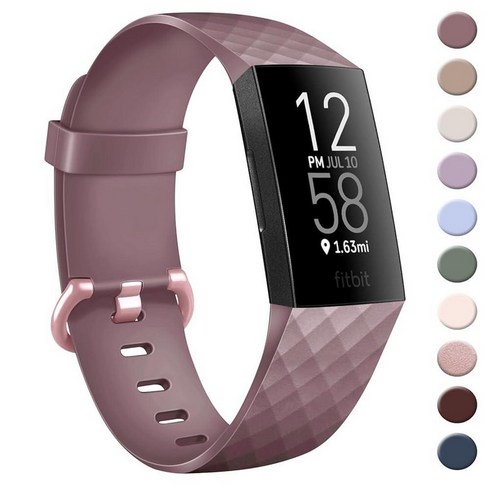 AK Fitbit Charge 4 밴드 여성용 남성용 부드러운 실리콘 조절 가능한 교체 스트랩 손목 / 3 SE/Charge SE용 밀크 티 스몰 144589, Smoke Violet_Small