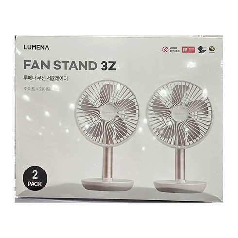 루메나 휴대용 탁상용 DC 선풍기 N9-FAN Stand 2개입, 화이트+화이트