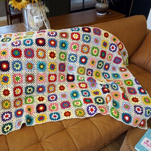 Hblanket 손뜨개 소파 담요 코바늘 소품 그래니 스퀘어 크로쉐 블랭킷 러너150x100