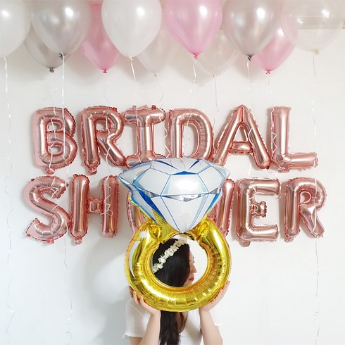 브라이덜샤워파티룸 - 파티온 브라이덜샤워 풍선 SET(BRIDAL SHOWER+반지풍선+손펌프), 로즈골드