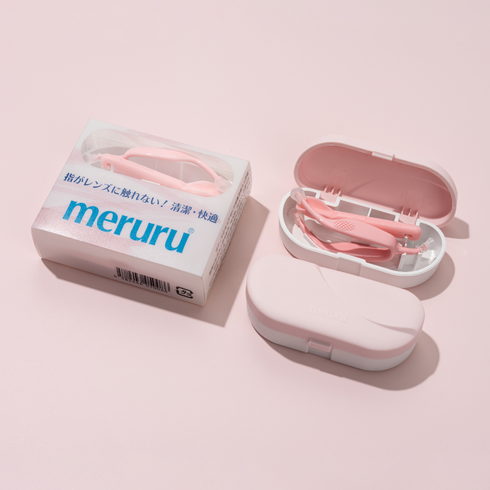 렌즈끼는도구 - 메루루 콘택트렌즈 탈착용 기구 의료용 실리콘 일본 정품, 핑크세트 (케이스포함), 1세트